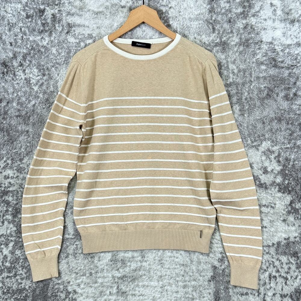 Ermenegildo Zegna Sport Sweater Medium Mens Cotton Linen Knit Striped Crewneck